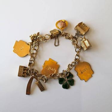 vintage gold charm bracelet - AJC gold filled assorted charm bracelet 