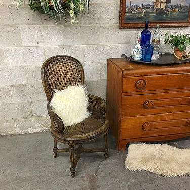 LOCAL PICKUP ONLY Vintage Cane Chair Retro 1960's Carved Ornate Wood with Double Cane Backing for Living Room or Dining Room 