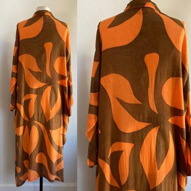 Vintage HAND PAINTED Cotton Gauze Caftan Beach Cover-up / Pockets + Covered Buttons / One of a Kind / Made in Mexico 