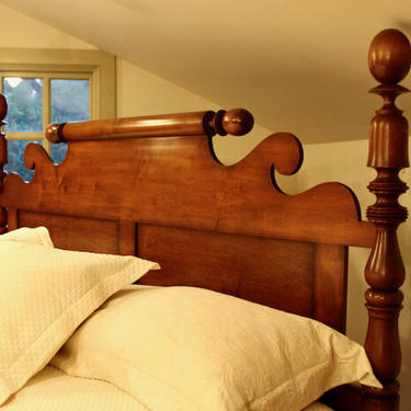 Unusual Egg & Bell Bed in Maple, Original Posts Circa 1830, Resized to King