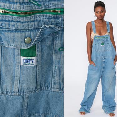 Liberty Overalls 80s Denim Pants Workwear Baggy Dungarees Distressed Long Light Blue Jean Pants 1980s Boyfriend Carpenter Extra Large xl 
