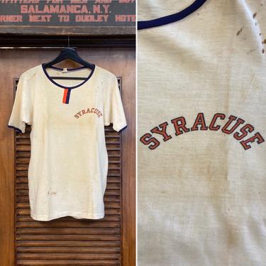 Vintage 1950’s “Champion” Label Syracuse Ivy League Trident Tee Shirt, 50’s Ringer Tee Shirt, 50’s Athletic Tee, Vintage Clothing 