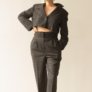 1980s Perry Ellis Cashmere Pinstriped Cropped Suit 