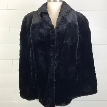 Vintage Shumacher Black Shorn Beaver Fur Coverlet Cape Jacket Lined Sz Large 