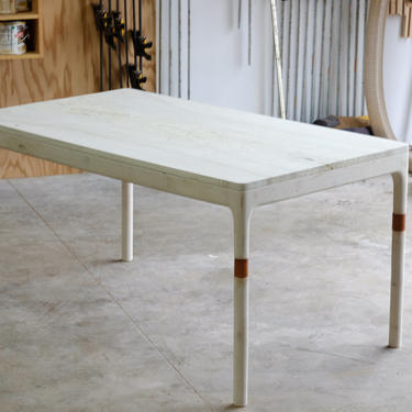 Modern Danish Bleached Maple Dining Table, Leather Inlay 