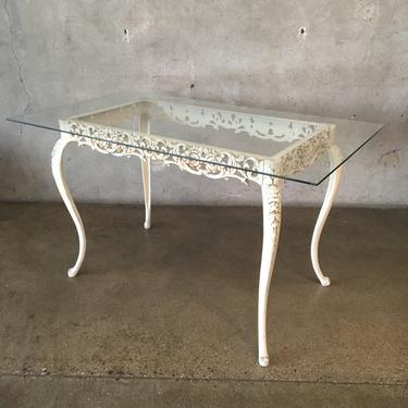 Vintage Molded Aluminum Table With Glass Top