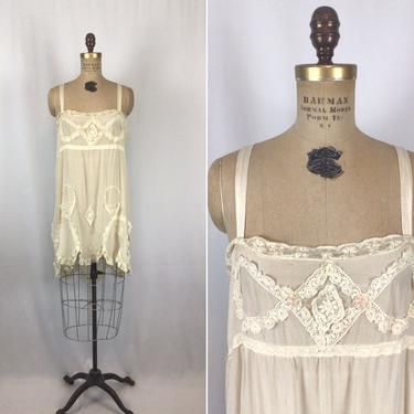 Vintage Edwardian silk slip | Vintage ivory  silk crepe slip dress | 1910s lace silk chemise 