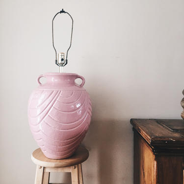 Large Pink Ceramic Lamp, Mid Century Lamp, round ceramic lamp, large pink vintage lamp 
