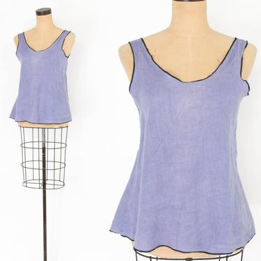 1990s Lavender Linen Sleeveless Blouse | 90s Purple Sleeveless Linen Top | Cynthia Ashby | Medium 