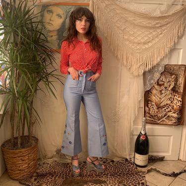 70's BELL-BOTTOMS - floral embroidery - pockets - x-small 