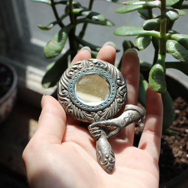 Repousse Hand Holding Victorian Mirror Brooch 