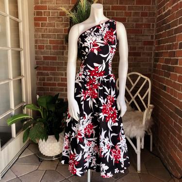 1980s does 1950s Lanz Originals One Shoulder Tropical Floral Dress
