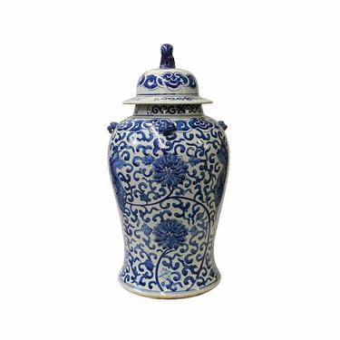 Chinese Blue White Porcelain Flower Phoenix Graphic Temple Jar ws1659E 