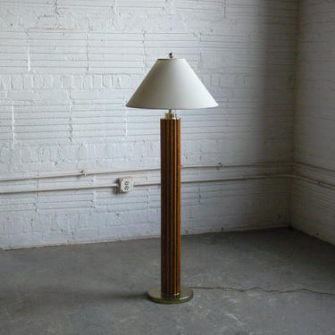 Italian Inspired Modern Brass &amp; Bamboo Floor Lamp 
