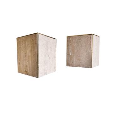 Pair of Midcentury Travertine Cube Side Tables