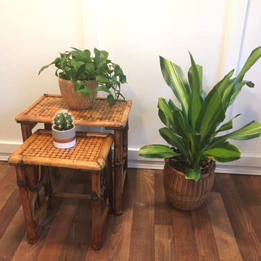 Rattan Side Tables, 1970s Wicker Rattan Vintage plant standa, small tables, vintage end tables 