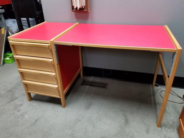 Danish Modern red and maple desk
