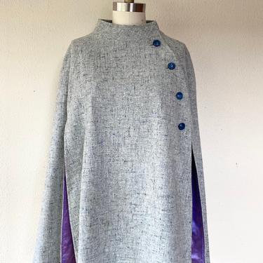 1960s Mod gray tweed wool cape 