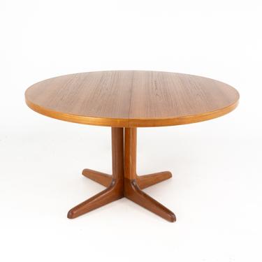 Mid Century Danish Teak Pedestal Base Dining Table with 2 Leaves - mcm 