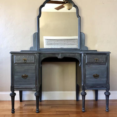Blue Gray Antique Make-up Vanity with Mirror 