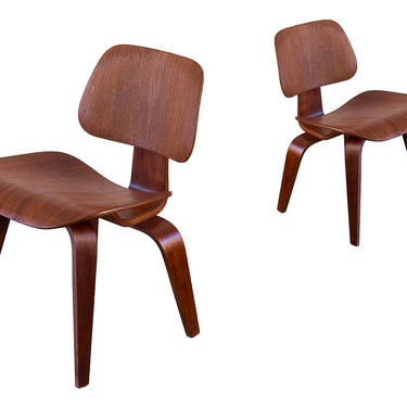 Pair of Early Walnut Eames DCWs for Herman Miller 