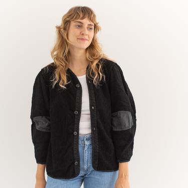 Vintage Black Overdye Pile Liner Jacket | Terry Cloth Texture Coat | Silky | XS 