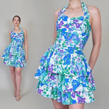 Floral Print Halter Dress | 90's Smocked Sundress 