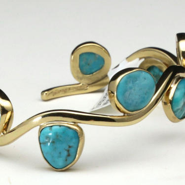 Charles Albert Alchemia Gold Turquoise Wave Cuff Bracelet Designer Signed 
