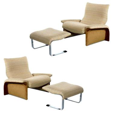 Saporiti Italia Modern Chrome Lounge Chairs and Ottomans by Giovanni Offredi 