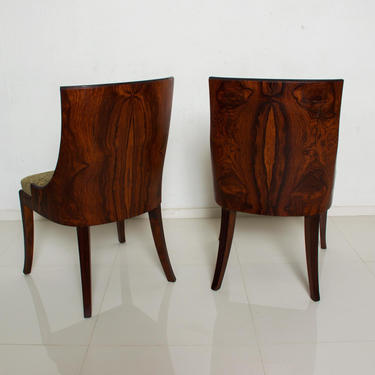 French Art Deco Pair of Barrel Back Tub Rosewood Side Chairs after Gilbert Rohde 
