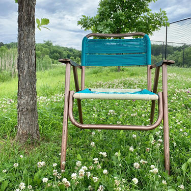 Macrame Lawn Chair | Webbed Lawn Chair | Aluminum Lawn Chair | Folding Lawn Chair | 1960s Lawn Chair | Outdoor Furniture 
