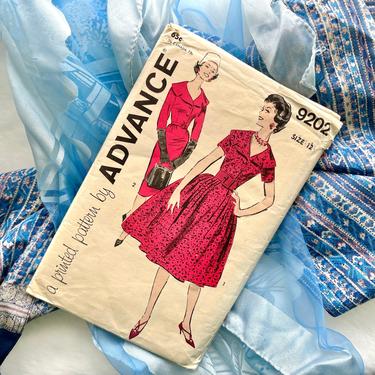 Vintage 50s Dress Sewing Pattern, Matching Bolero, Advance 9202, Complete, Instructions Included, Pin Up Fashion 
