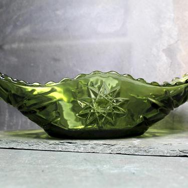 Anchor Hocking Avocado Green Boat Glass Dish -Depression Glass - Avocado Candy/Relish Oblong Dish - Pressed Glass Starburst |FREE SHIPPING 