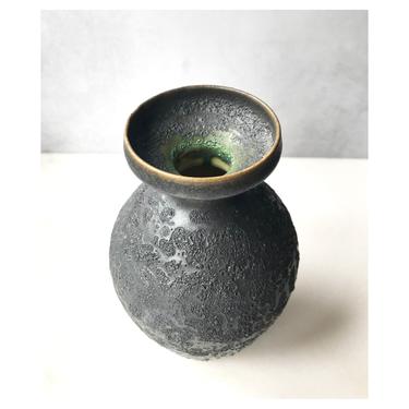 SHIPS NOW- flared stoneware vase in dark slate crater glaze by Sara paloma pottery 