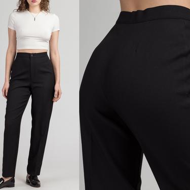 Vintage Black High Waist Trousers - Medium, 28&quot; | 80s Bend Over Plain Tapered Leg Minimalist Pants 