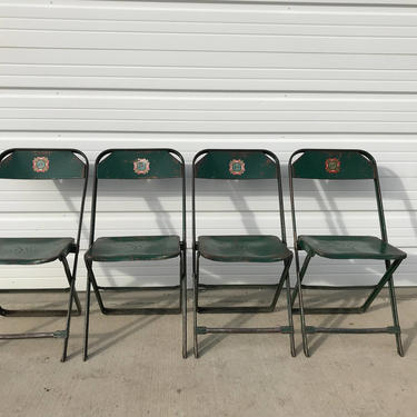 Folding Chairs Set Metal Vintage Antique DFW Waiting Room Theater Stadium Seats Row Rustic Farmhouse Primitive Seating Chair Bench Country 