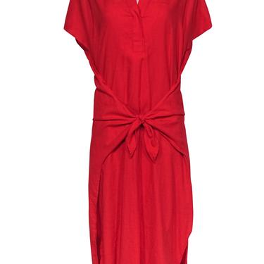 Vince Camuto - Red Short Sleeve Kaftan-Style High-Low Front Tie Maxi Dress Sz S