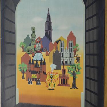 Vintage 1950s Belgium &quot;Cities of Art&quot; Tourism Travel Poster