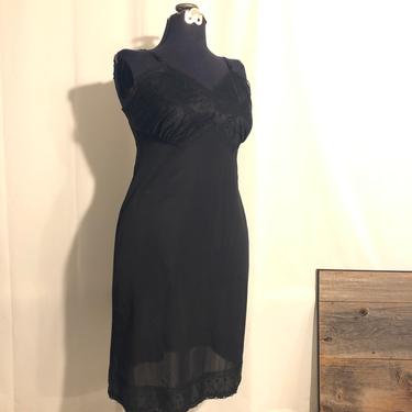 1950s full slip dress black embroidered lace Kayser pinup rockabilly lingerie 38 L 