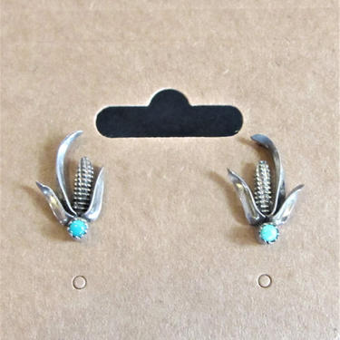 Turquoise Sterling Silver Corn Southwest Navajo Earrings 