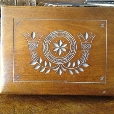 Rustic Wood Trinket Box, Jewelry Cigar Card Box, Handcarved Design 