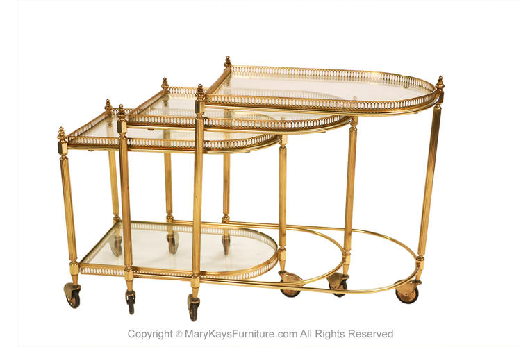 Neoclassical Hollywood Regency Brass Glass Nesting Tables 