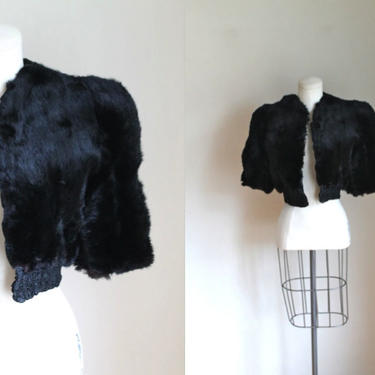 vintage 1930/40s Black Rabbit Fur Belero Jacket • S 