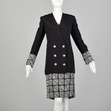 Medium 1980s Bob Mackie Illusion Suit Dress Beaded Long Sleeve Double Breasted Designer 80s 