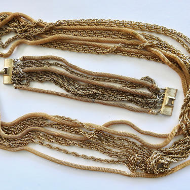 Mid Century Multi Chain Necklace and Bracelet 