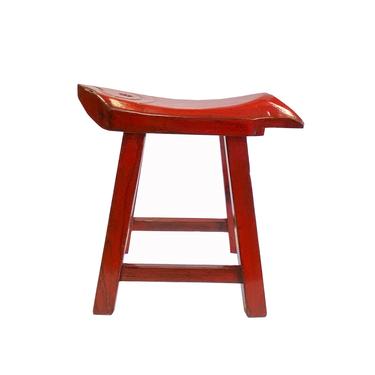Oriental Rustic Distressed Bright Red Fish Shape Wood Stool Bench ws1961E 