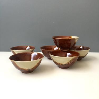 1970s rice bowls - set of six vintage dip glazed bowls 