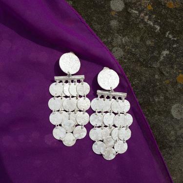 RARE Beautiful Vintage 70s White Brutalist Style High End Metal Chandelier Clip On Earrings 