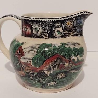 Vintage MidCentury WR Midwinter &quot;Rural England&quot; Pottery Ironstone Ceramic Creamer Pitcher Farmhouse Floral 4&quot; 