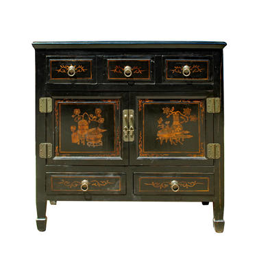 Chinese Vintage Golden Scenery Graphic Side Table Cabinet cs5865E 